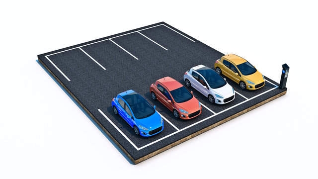 cars in parking lot. 3d rendering