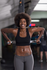 Fototapeta na wymiar black woman doing parallel bars Exercise