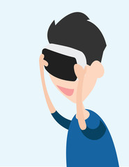 Boy vector with virtual reality VR headset Cartoon flat design