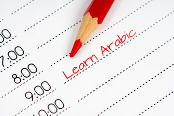 learn arabic, day schedule with red pencil