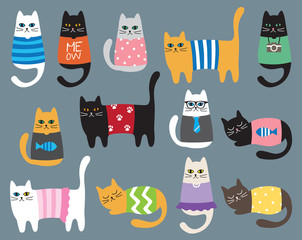 Fototapeta Vector illustration of cats in different colors and patterns. obraz