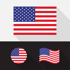 Set of USA, America flag flat design vector illustration