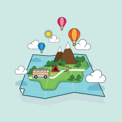 Naklejka premium camping travel outdoor in map concept vector illustration