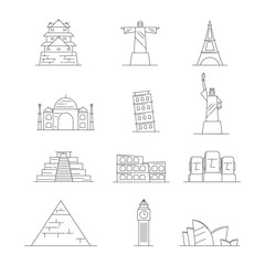 travel landmarks icons set symbols vector