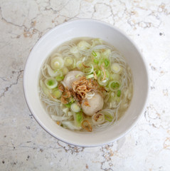 Rice Noodle Soup with Chicken Balls