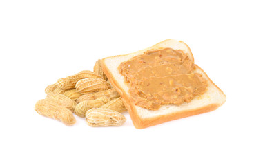 Peanut  and peanut butter on sandwich bread
