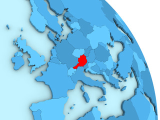 Austria on blue political globe