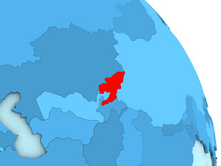 Kyrgyzstan on blue political globe