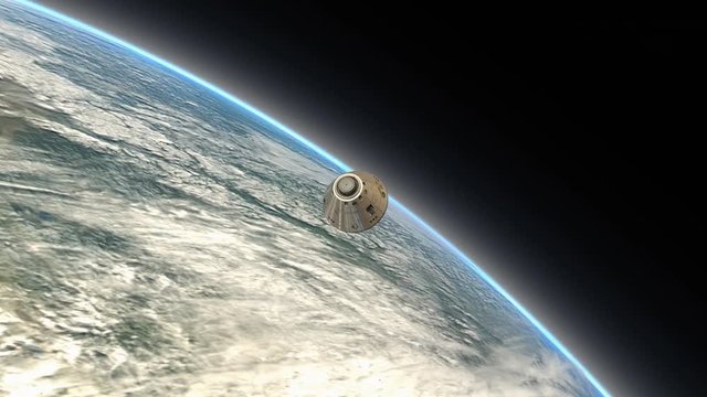 3D CG, Space Capsule Descending To A Planet At High Speed.	