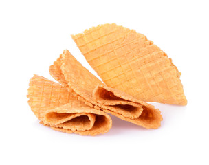 Crisp waffle isolated on white background.
