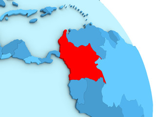 Colombia on blue political globe