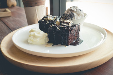 Homemade brownies with vanilla ice cream