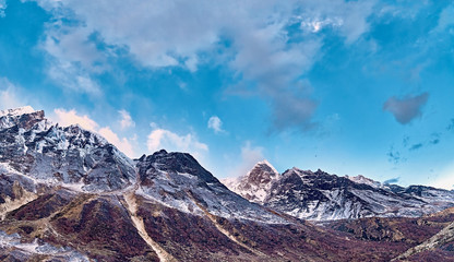 Himalayas mountain landscape. Panoramic view of Himalaya peaks. India.