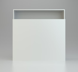 Blank open box on gray background. 3d rendering