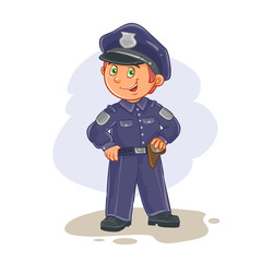 Vector icon of small child police man.