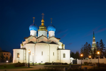 View of the Cathedral of the Annunciation of the May night. Kazan Kremlin. Kazan, Russia