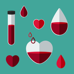 Blood collection concept. Blood donation. Set of colorful icon