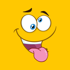 Obraz premium Mad Cartoon Square Emoticons With Crazy Expression And Protruding Tongue. Illustration With Yellow Background