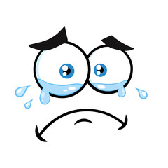 Crying Cartoon Funny Face With Tears And  Expression. Illustration Isolated On White Background