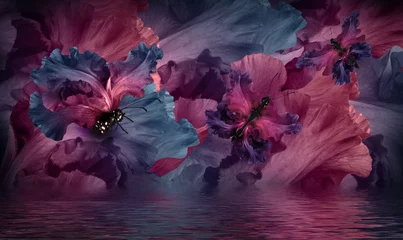 Photo sur Aluminium Hortensia Incroyable fée papillon de fleurs, d& 39 hortensias et d& 39 iris.