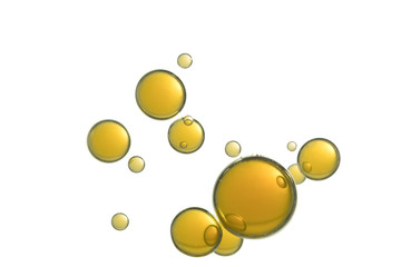 A group of yellow air bubbles soars over a white background