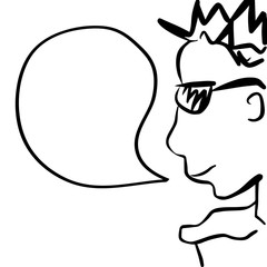 Fototapeta premium Comic style drawing of young handsome man with speech bubble.