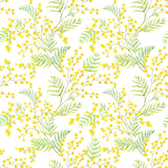 Watercolor mimosa vector pattern - obrazy, fototapety, plakaty