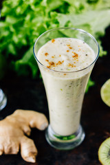 Vegetarian drink - ginger smoothie with banana and kiwi.