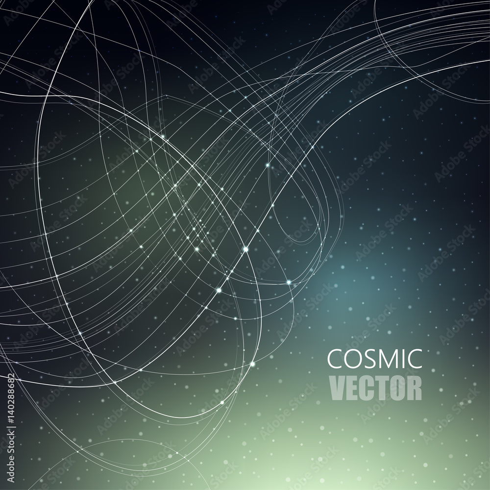 Poster vector illustration on the theme of cosmos, astronomy, constellation, data transmission. structure o