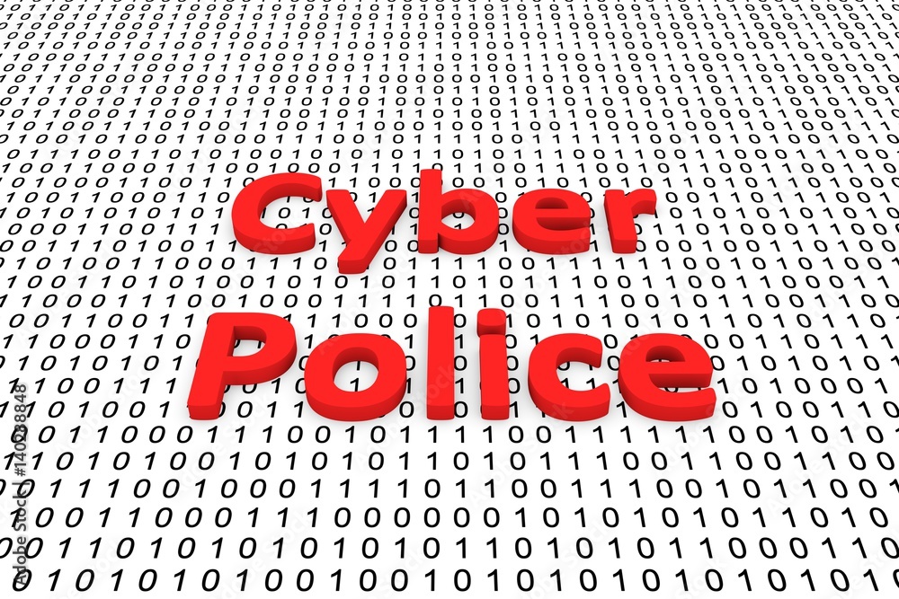 Poster cyber police in the form of binary code, 3d illustration