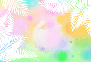 Fototapeta na wymiar Watercolor tropical palm leaf frame. Digital art painting