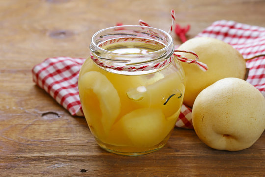 Canned Fruit Pears In A Glass Jar