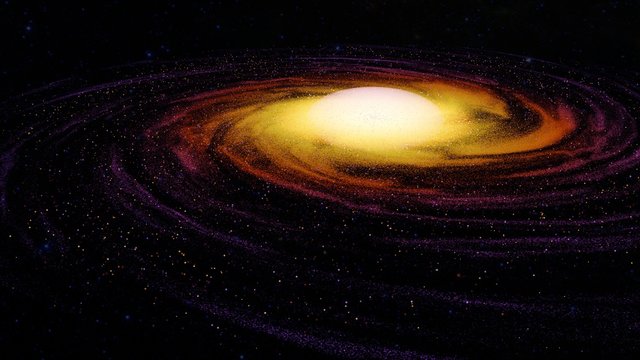 Spiral orange galaxy in space 3d illustration