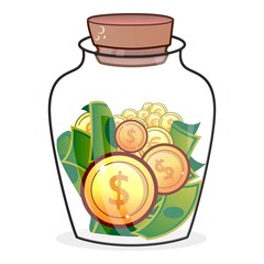 Coin in jar icon, flat style