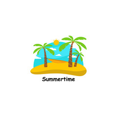 Obraz premium Summertime logo. Island with palm trees.