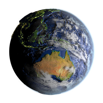Australia on Earth isolated on white