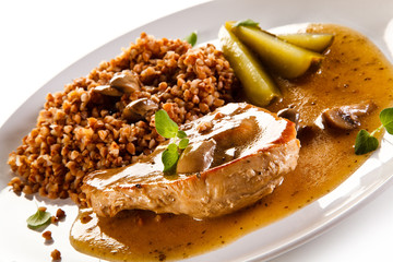 Roast steak with buckwheat
