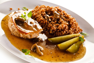 Roast steak with buckwheat