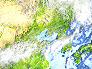 Japan and Koreas on Earth - visible ocean floor