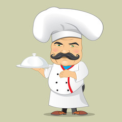Vector Chef Cook Serving Food Realistic Cartoon Character Design Isolated Vector Illustrator