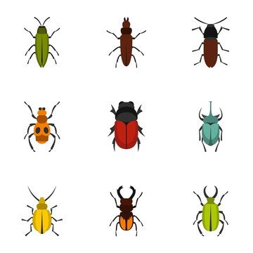 Insect icons set, flat style