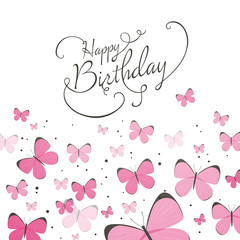 Vector Illustration of a Birthday Greeting Card with Butterflies