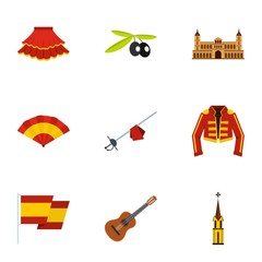 Spanish elements icons set, flat style