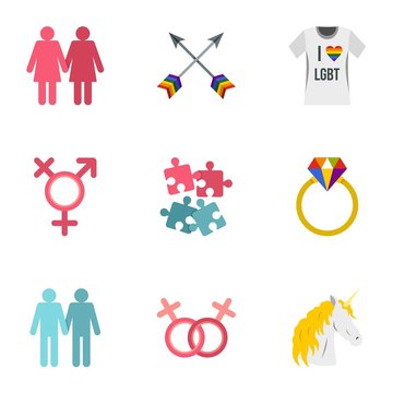Sexual minorities icons set, flat style