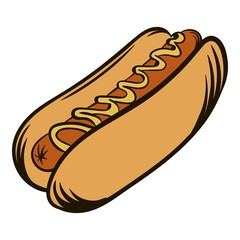 Hot dog with mustard icon cartoon