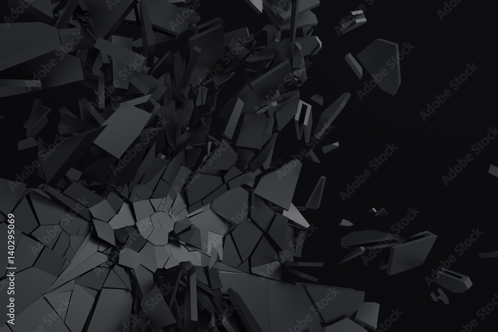Poster abstract 3d rendering of cracked surface. background with broken shape. wall destruction. bursting w