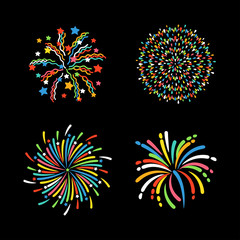 Firework different shapes colorful festive vector.