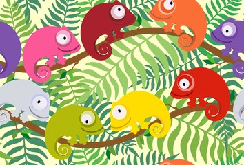 Seamless pattern for children with multi-colored chameleon. Vector illustration.