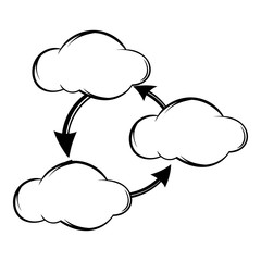 Three clouds communicating with each other icon