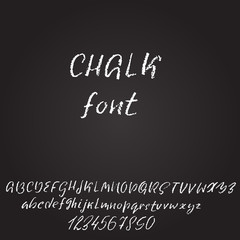 Handwritten vector chalked font. Imitation texture of chalk. Modern hand drawn alphabet. Isolated letters.